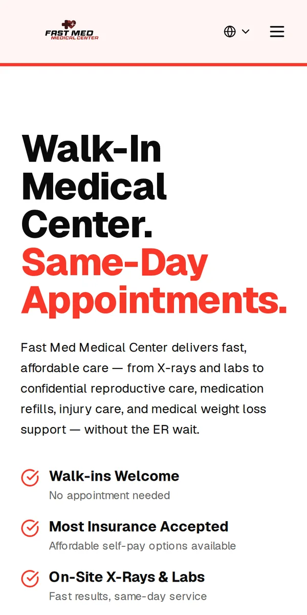 Fast Med Medical Center homepage on mobile